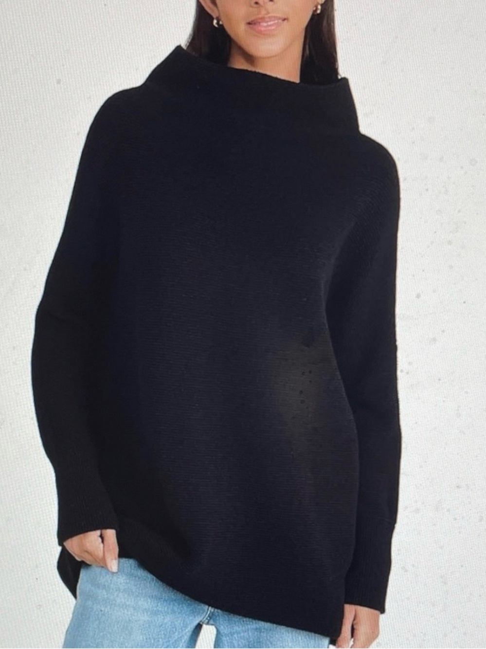 Free People Size M Ottoman Oversized Slouchy Wide Mock-Neck Sweater - Black